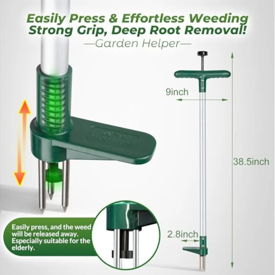 Weed Puller, Stand Up Weeder Hand Tool, Long Handle Garden Weeding Tool with 3 Claws, Hand Weed Hound Weed Puller for Dandelion