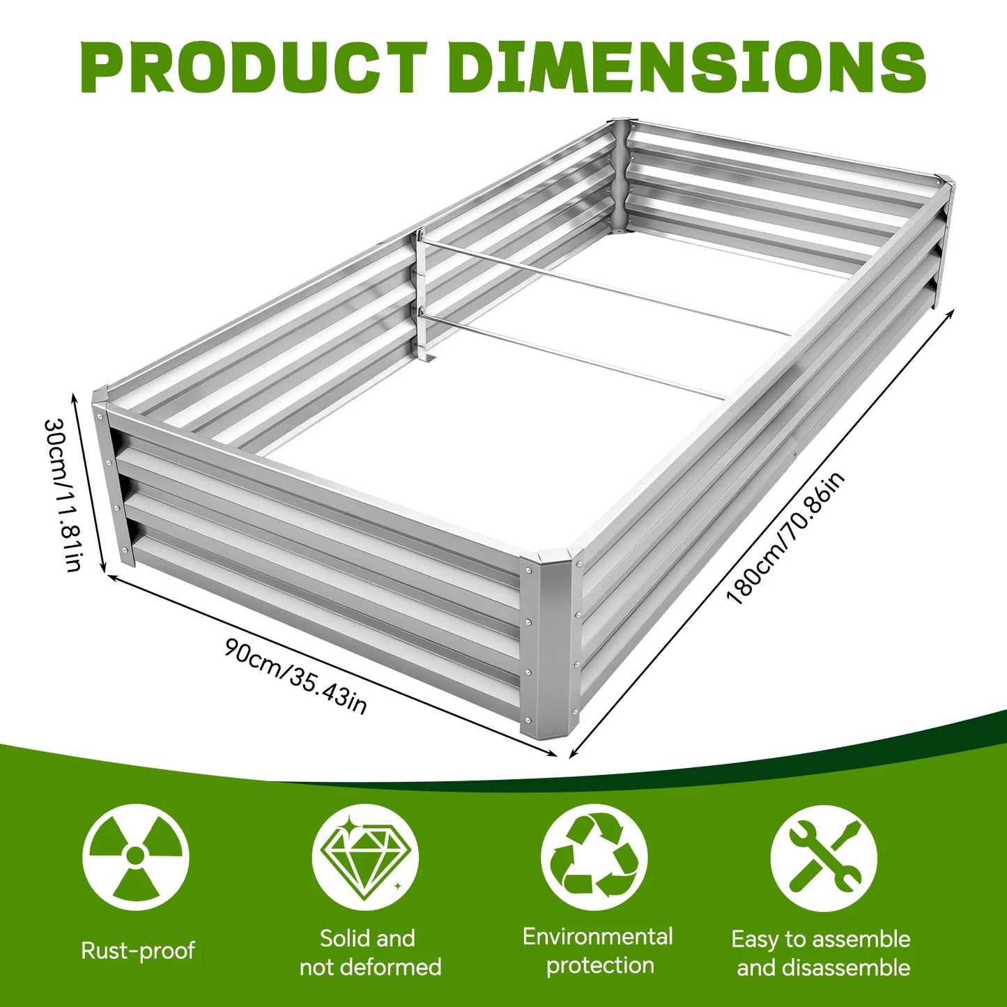 Galvanized Metal Raised Garden Bed for Outdoor Vegetable Planting