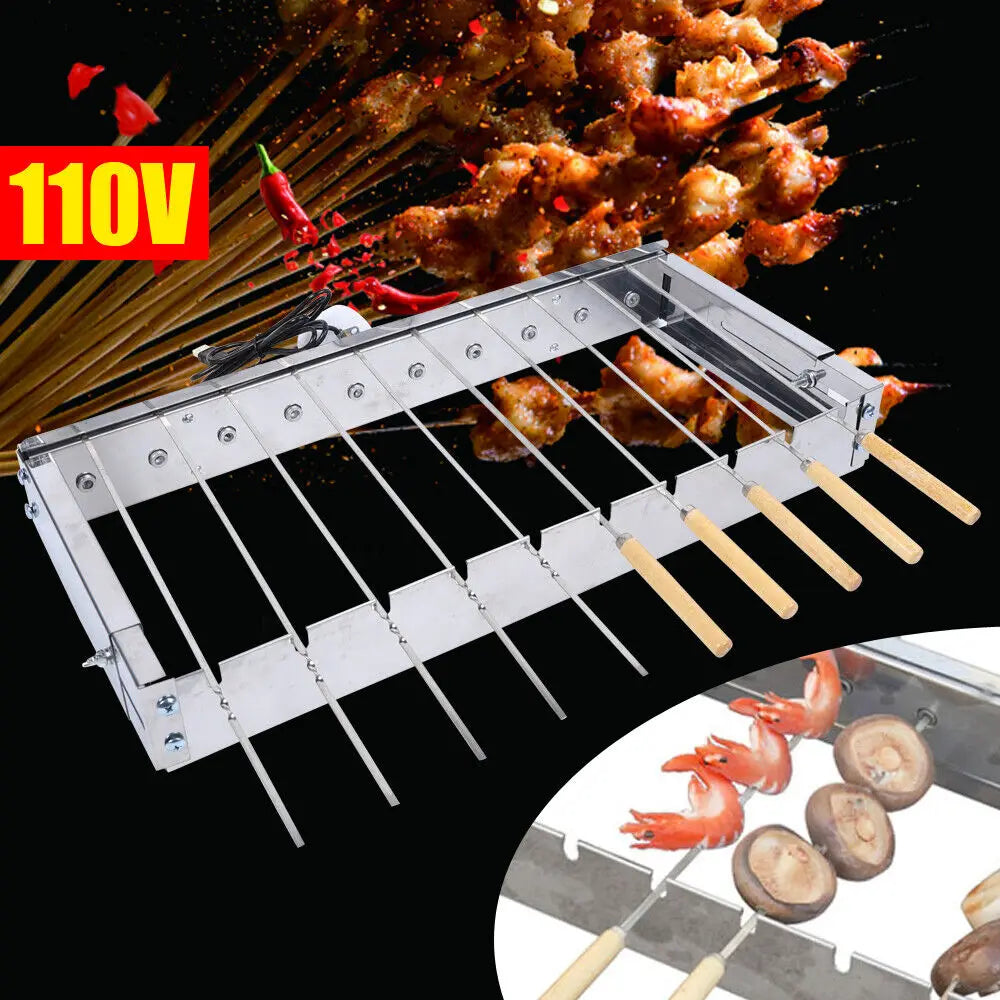 Kebab Automatic Rotating Rotisserie BBQ Grill Shish Kabob Skewers Set 10 Holes