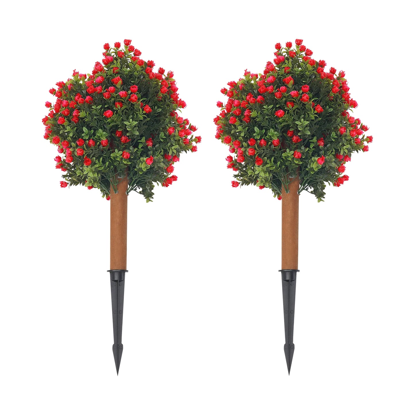 Courtyard Landscape Decor, Artificial Boxwood Topiary Ball Tree, Wood Plastic 69cm 2pcs Red Floral Ground Spike Artificial Boxwood Topiary Ball Tree, Artificial Boxwood Topiary Ball Tree Garden Patio Outdoor Layout Accessory
