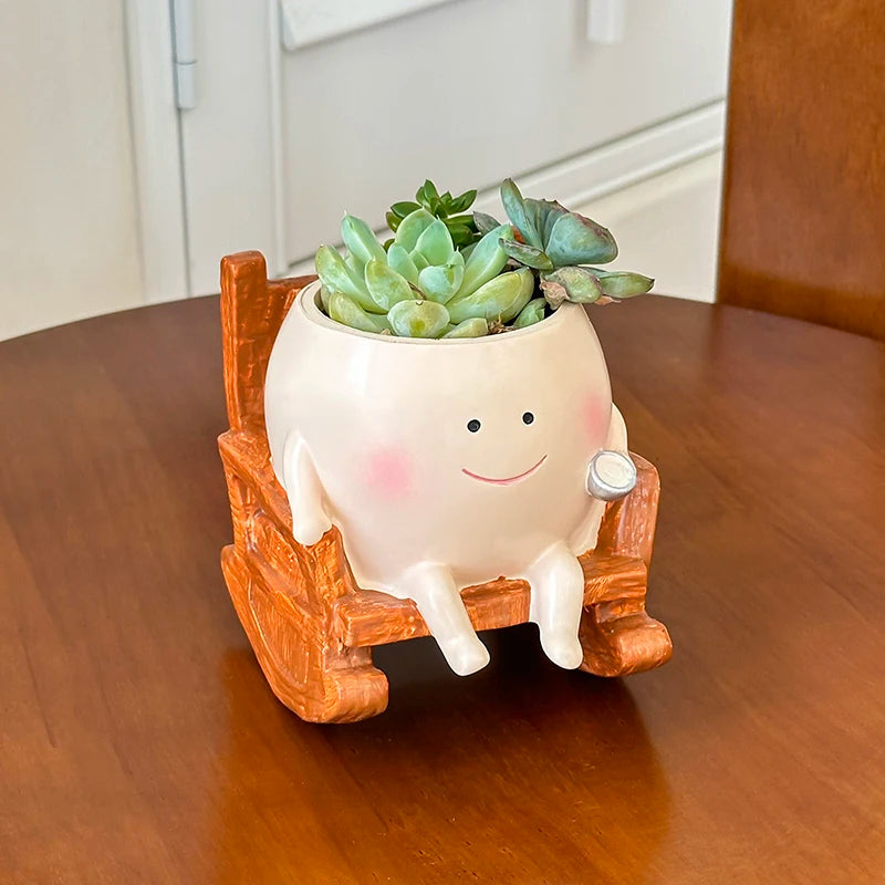 Cute Chair Swing Flower Pot With Smiling Devil Face
