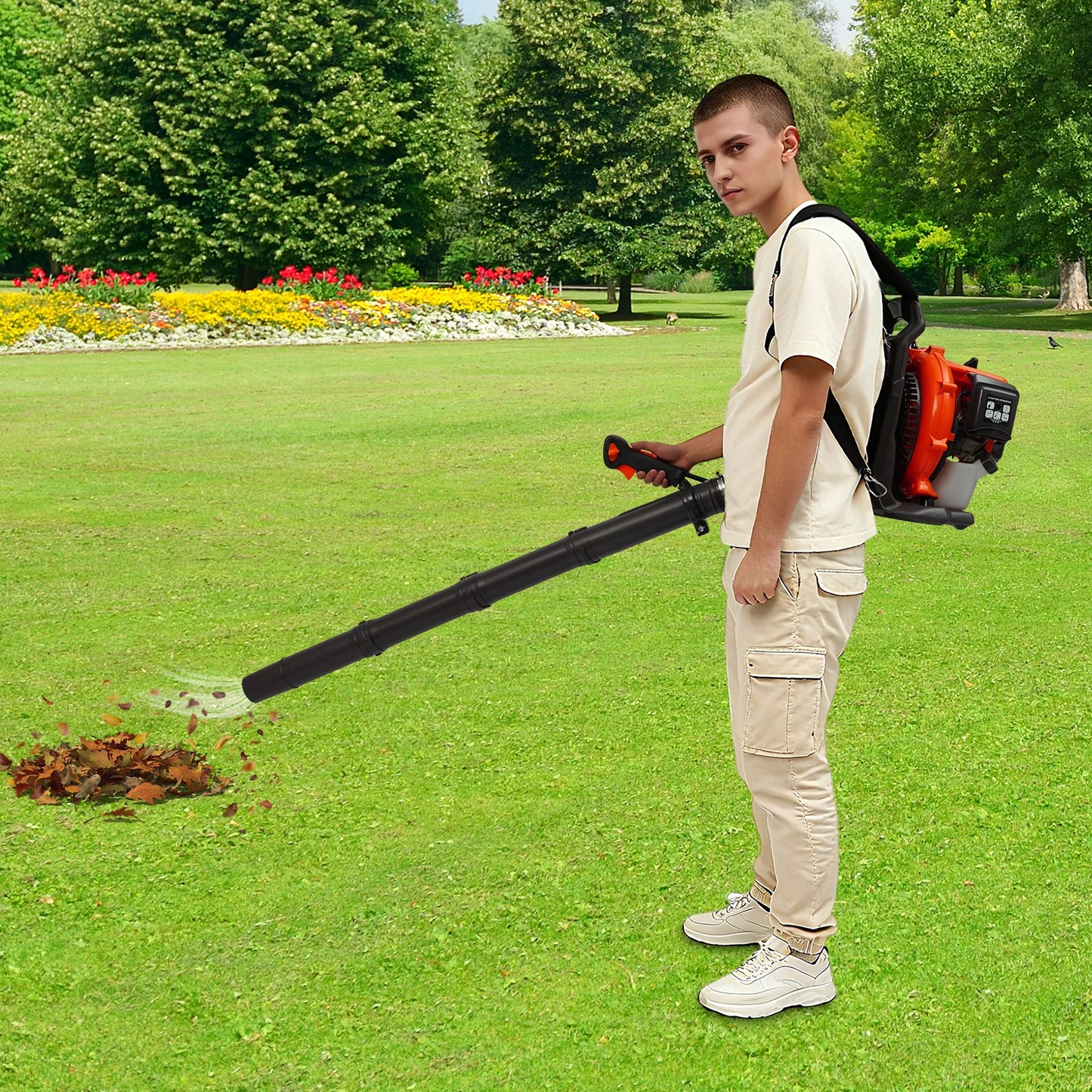 42.7cc 2-Stroke Manual Pull Start Garden Blower, 720m³/H Airflow High Speed Outdoor Debris Clearing Machine, 8.07kg Backpack Gasoline Leaf Blower, Portable Snow and Leaf Cleaning Equipment