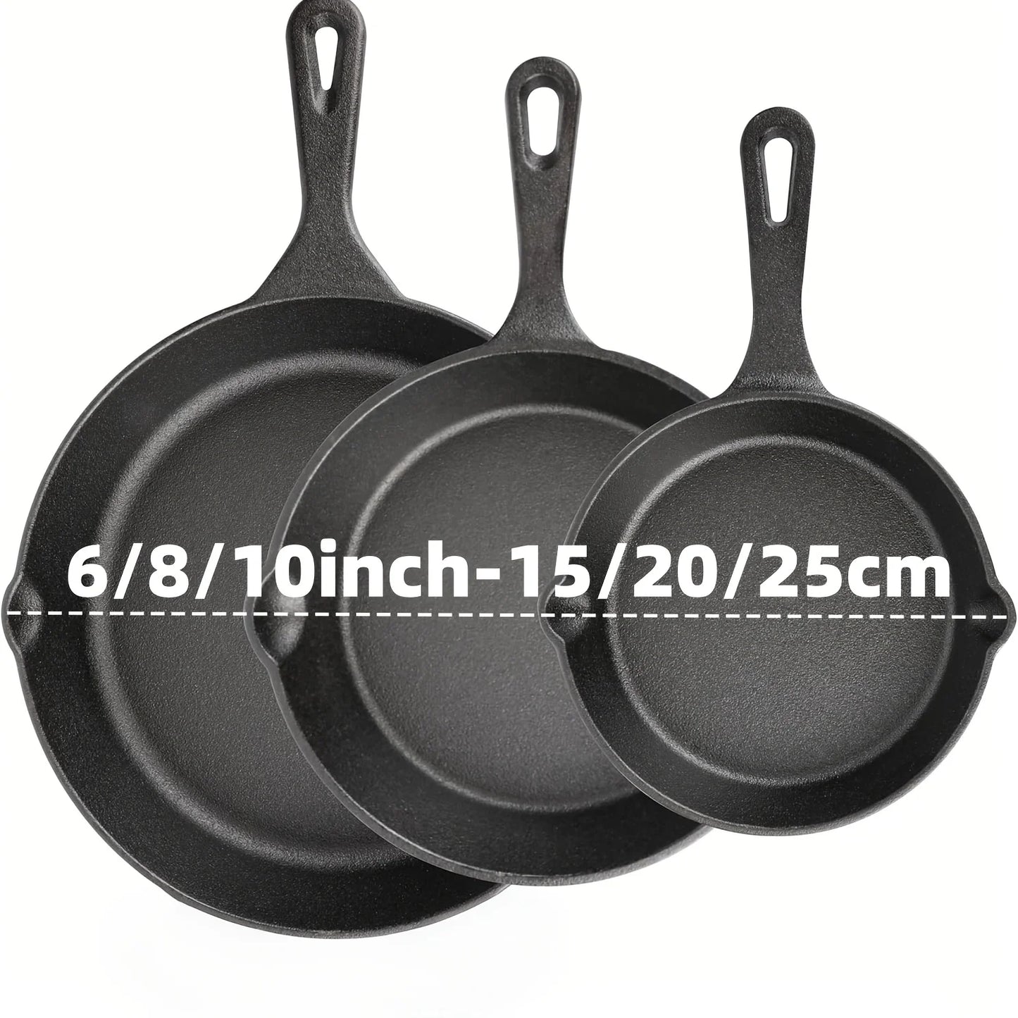 AEDG Three-Piece Cast Iron Skillet Set Preseasoned For Oven Grill Campfire