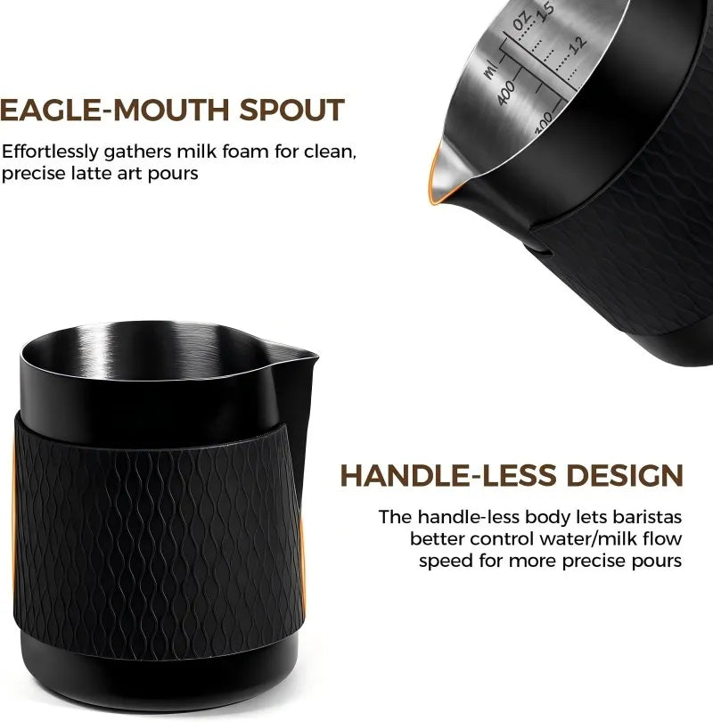 IKAPE Espresso Milk Pitcher V3, 500ml Milk Frothing Jug without Handle, Espresso Steaming Pitcher with Sharp Spout for Espresso