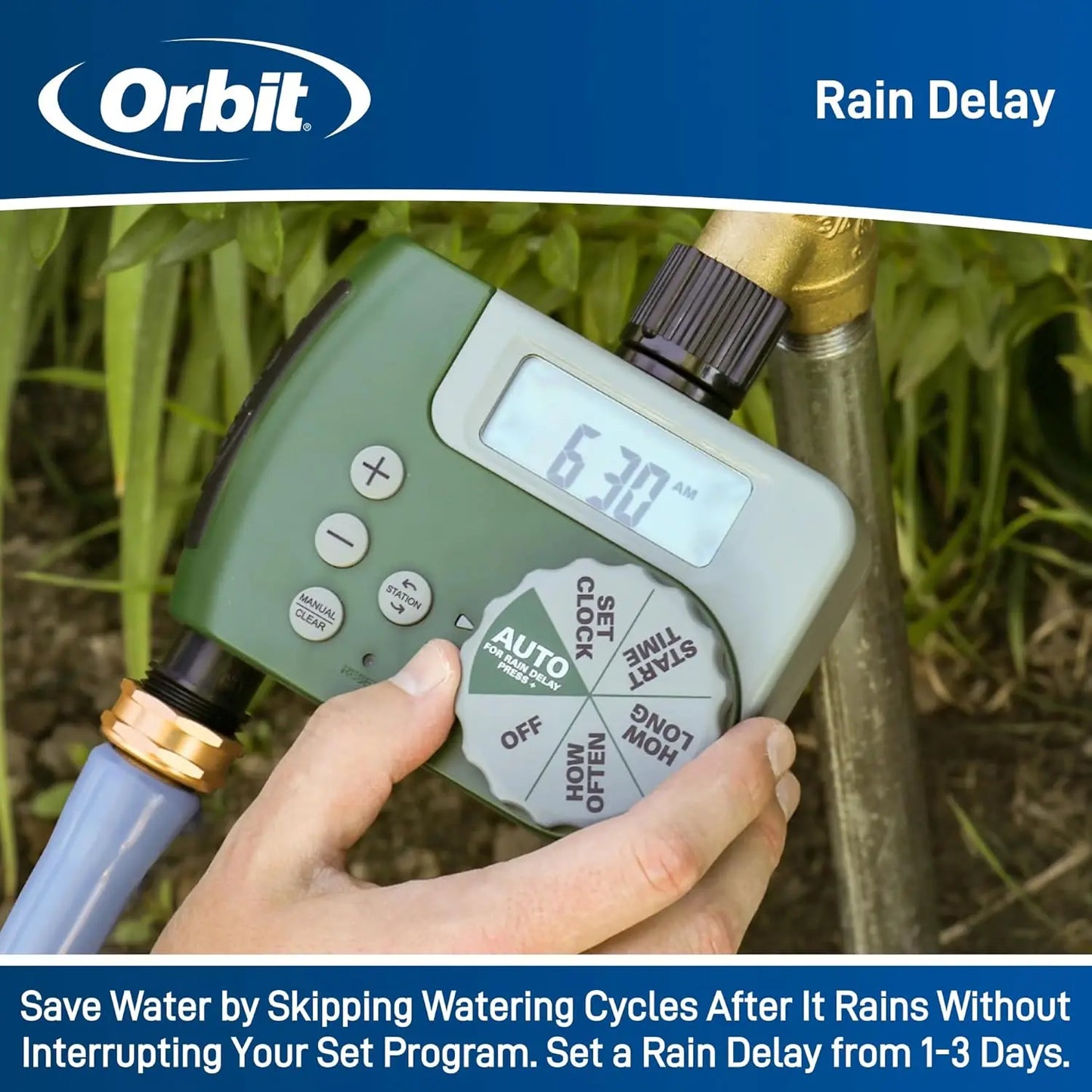 Dual Outlet Digital Water Timer With LCD Screen Rain Delay