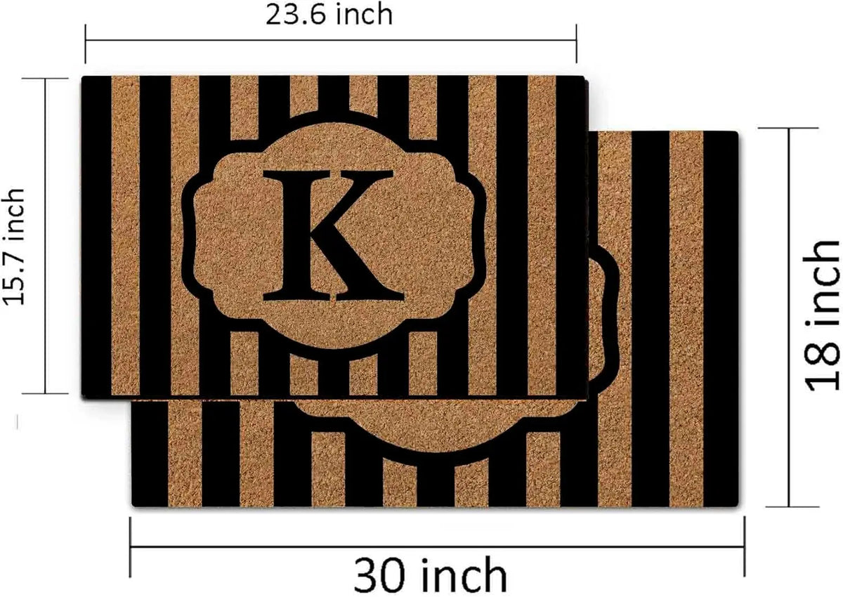 Custom Black Striped Initial Doormat Personalized Monogrammed Doormat For Front Door Mat For Indoor Outdoor Entrance Welcome Mat