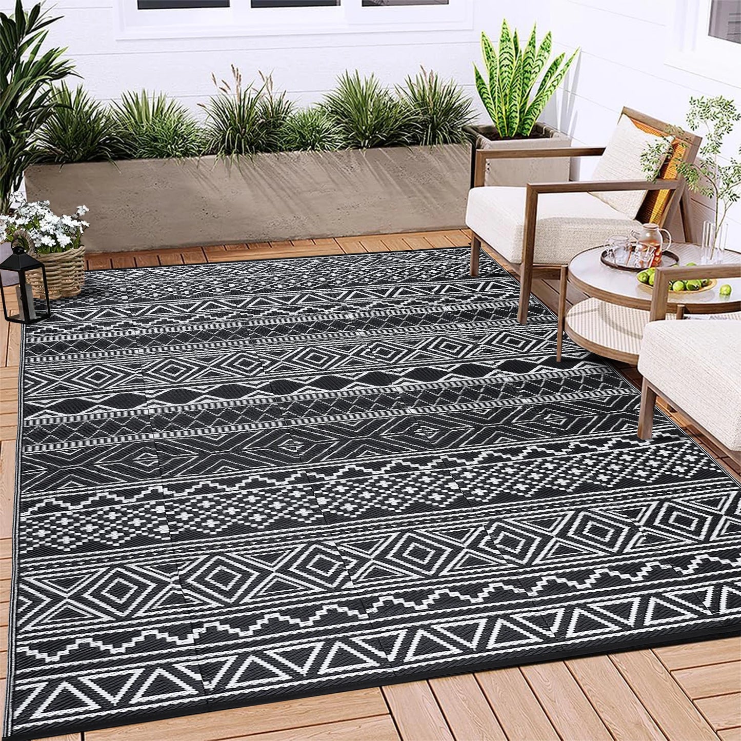 Studyset Outdoor Boho Patio Rug Waterproof Reversible