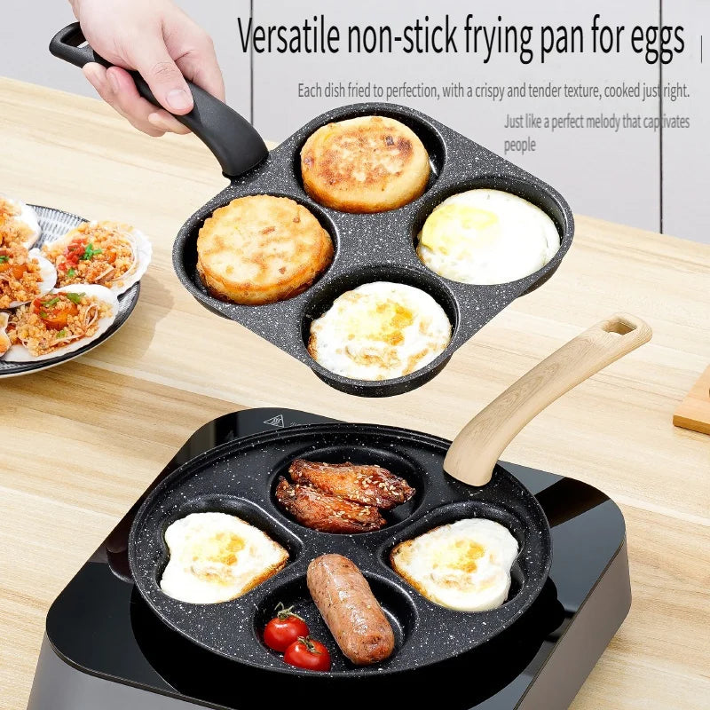 1pc Medical Stone Four-hole Omelette Pot Household Non-stick Flats-bottomed Egg Dumpling Pot Breakfast Egg Burger Frying Pan