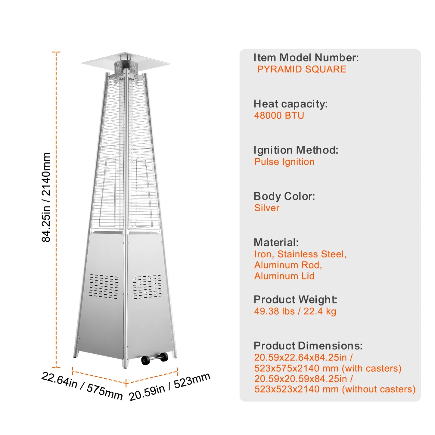 SucceBuy Patio Heater for Outdoor Use Tall Hammered With Round Table Design Metal Burner and Wheels Fixed Flame Heater for Patio