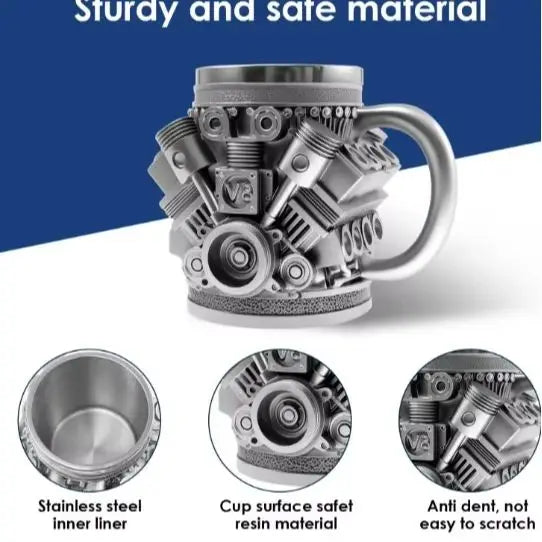 V8 Engines Stainless Steel Coffee Mug 3D Engine Design Cup