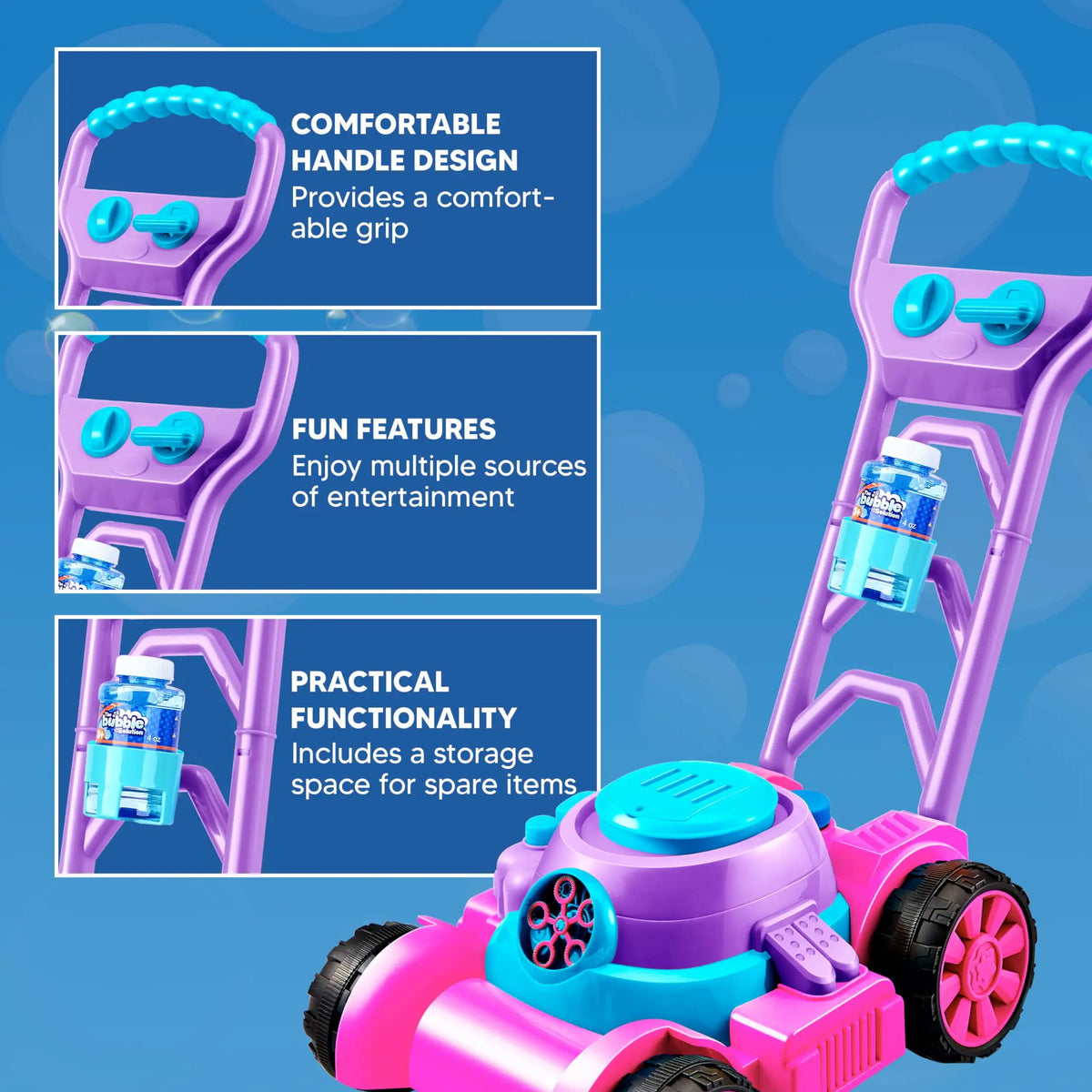 JOYFY Bubble Machine Bubble Lawn Mower Summer Outdoor Toys Pink Bubble Blower for Kids 3-6 Birthday Gifts
