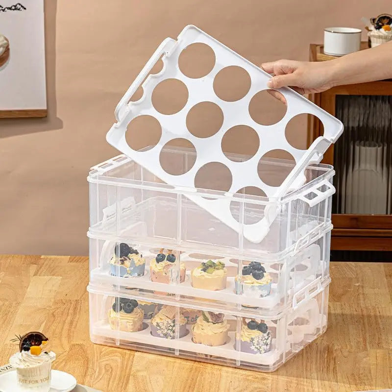 4-Tiers Cupcake Carrier, Cupcake Holder, Cupcake and Brownie Storage Container, Stacking Cupcake Storage Container Store up to 48 Cupcakes