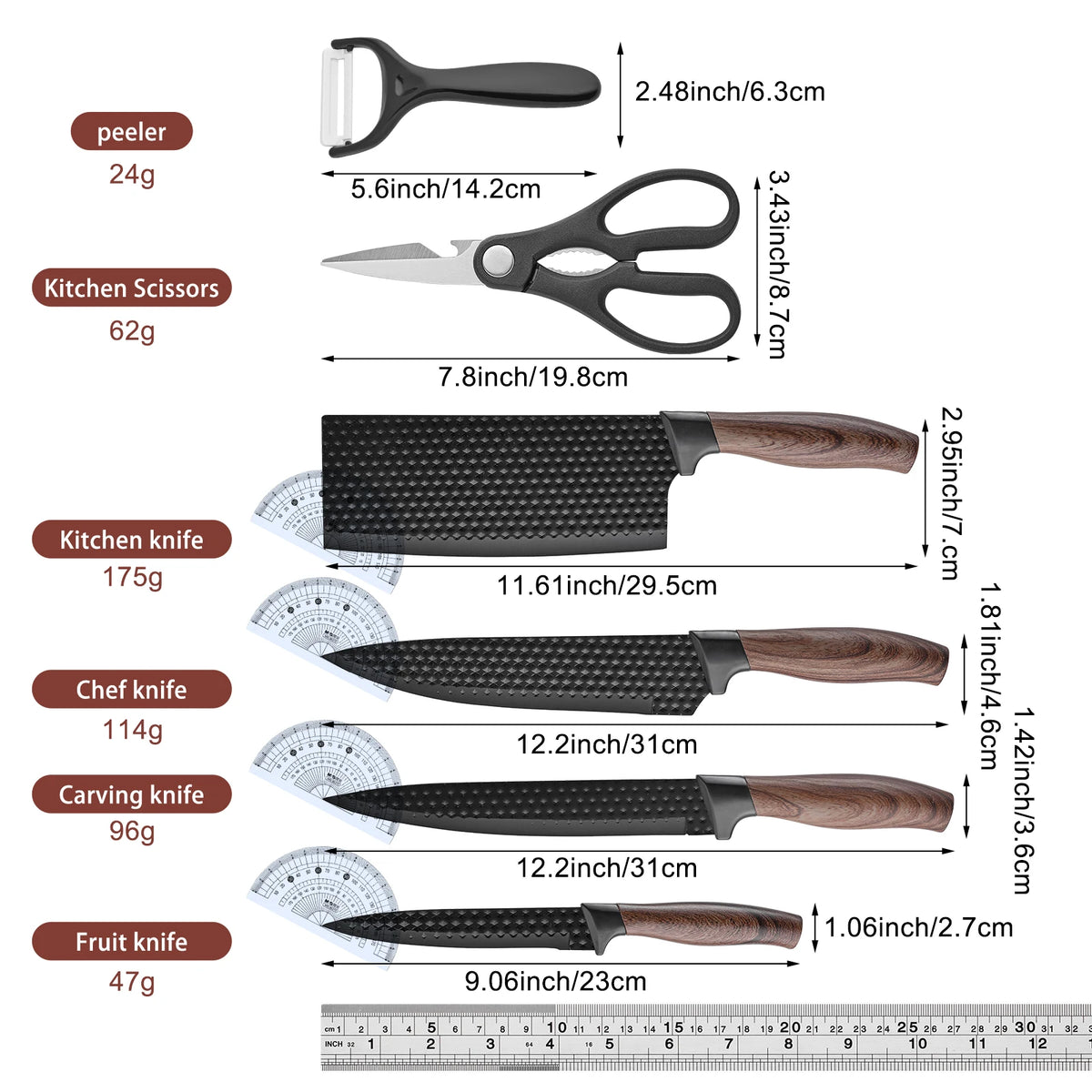 6/15Pcs Hammer Forged Kitchen Knife Set Pakka Wooden Handle Sharp Chef Knives Collection with Storage Block Scissors for Home Kitchen Cooking