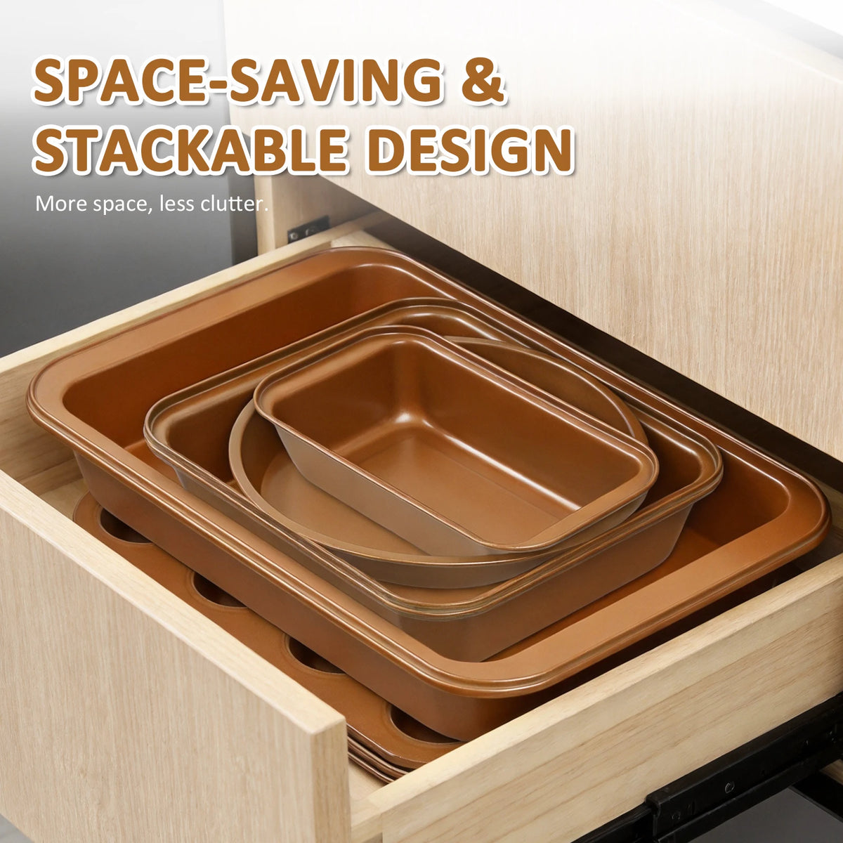 KOOMADE 10Pcs Nonstick Carbon Steel Bakeware Set Copper Coated Baking Pans Cookie Sheet Muffin Loaf Round Square Roasting Tray Oven Safe Dishwasher Safe Kitchen Baking Utensils
