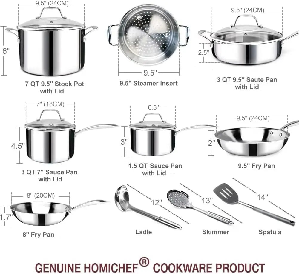 Whole-Clad 3-Ply Nickel Free Stainless Steel Cookware Set Induction Compatible