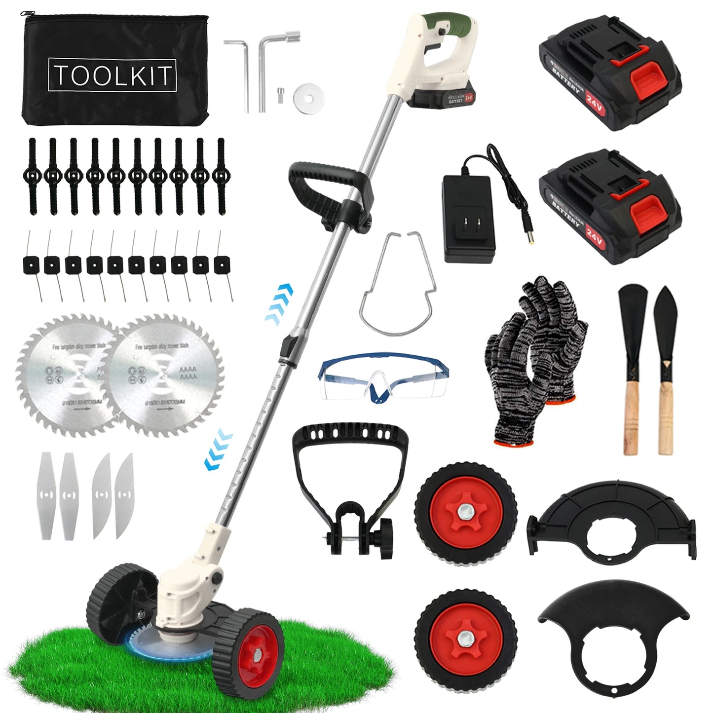 21V Cordless Grass Trimmer Electric 3-in-1 Lightweight with 2x2.0Ah Lithium-ion Batteries Charger Lawn Mower Edger Brush Cutter