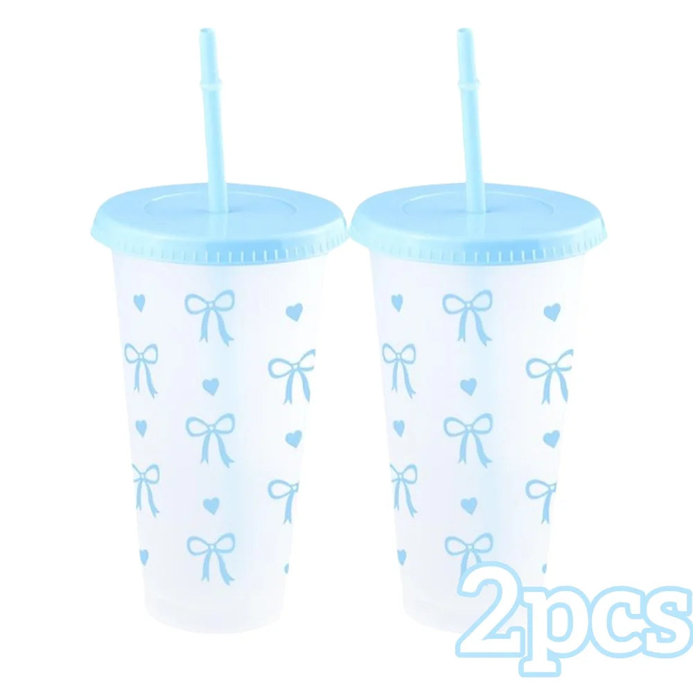 Reusable Cups With Straw And Lid For Cold Drinks Bow