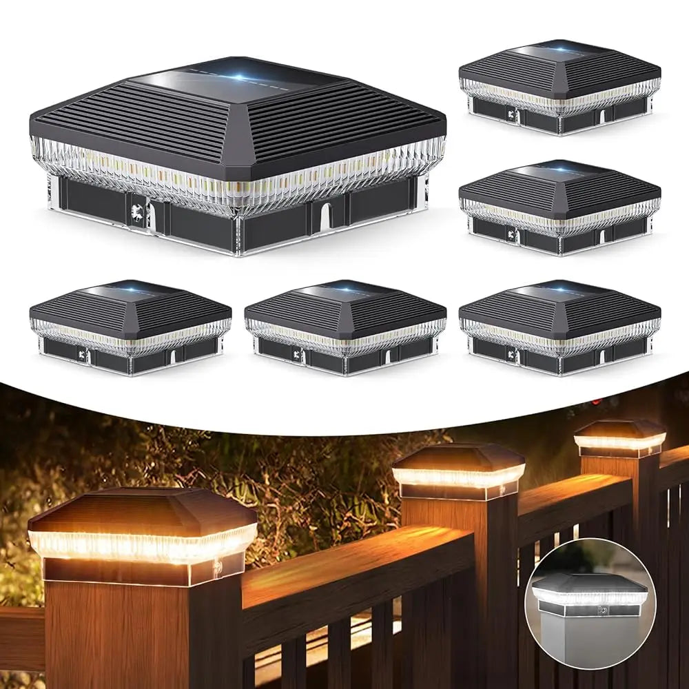 6/12 Pack Solar Post Cap Lights Outdoor with 3 Modes, 40 LEDs 4x4 Fence Post Solar Lights Outdoor Waterproof, 30 Lumens Fence Deck Post Lights Solar Powered for 4x4 3.5x3.5 Vinyl Wooden Post