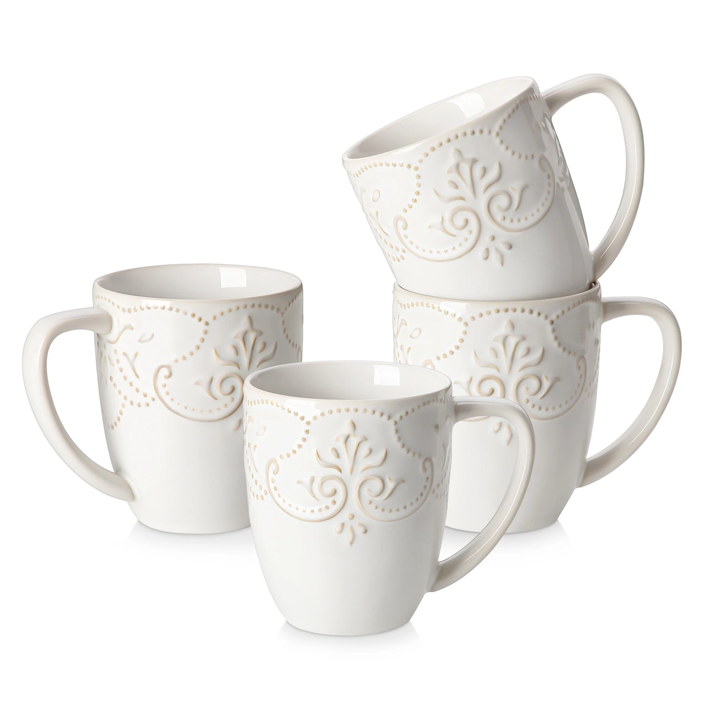MALACASA GISELLE 4/8 PCS Porcelain Cup Sets 14 Oz Retro Relife Coffee Cup Sets Ceramic Mug Sets for Milk/Cappuccino Two Option