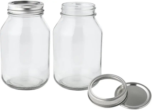 32 oz Regular Mouth Mason Jars with Lids – Pack of 2 Quart Canning Jars for Food Storage, Pickling, Fermentation, Crafts – Reusable Airtight Large Glass Mason Jar