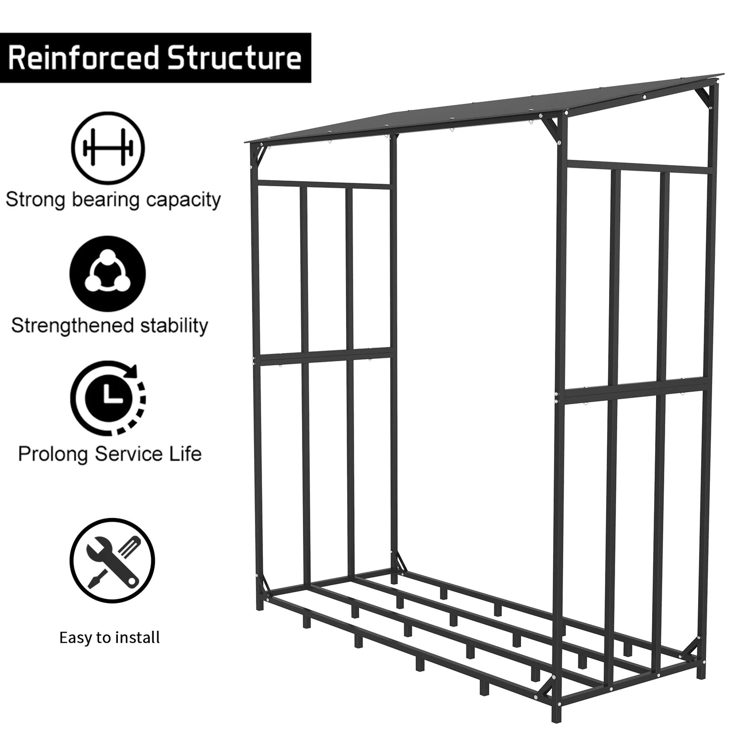 Heavy Duty Outdoor Firewood Storage Rack With Top Cover Rust Resistant