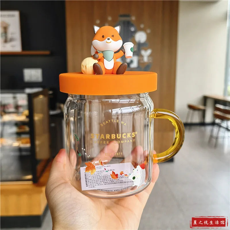 Autumn Forest Fox Glass Cup Cartoon Cover Heat Resistant