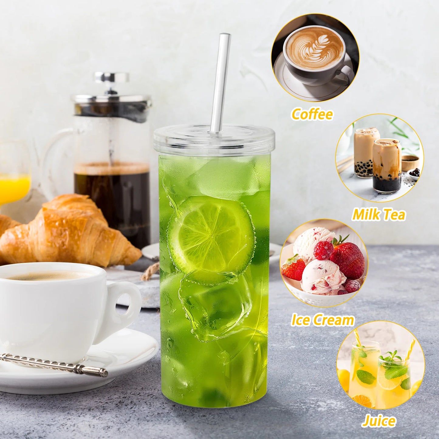 2-Piece Clear Plastic Tumblers With Lids And Straw