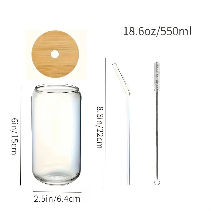 Six Pack Glass Drinking Set With Bamboo Lids And Glass Straws