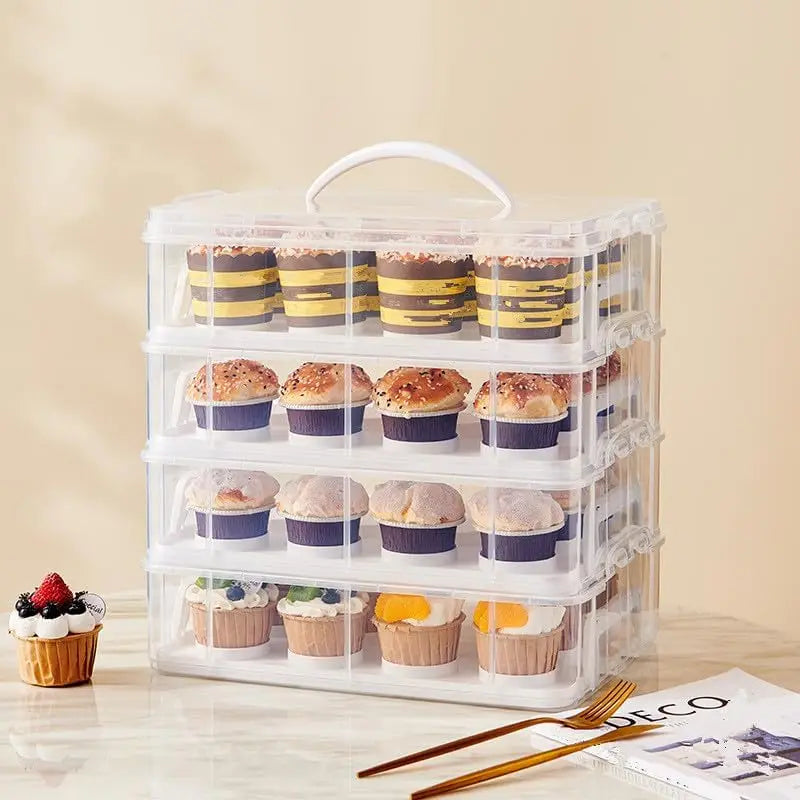 4-Tiers Cupcake Carrier, Cupcake Holder, Cupcake and Brownie Storage Container, Stacking Cupcake Storage Container Store up to 48 Cupcakes