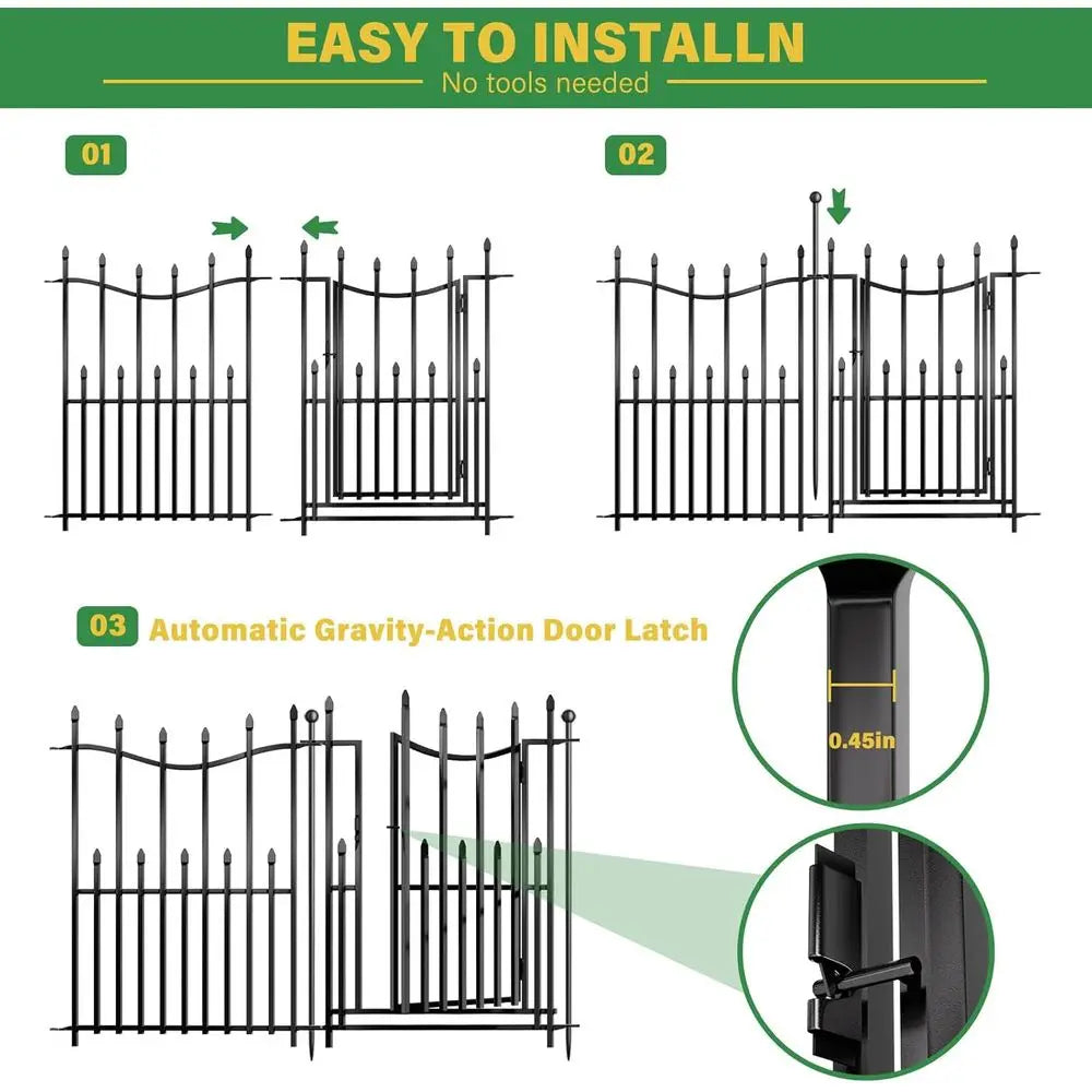 Decorative Garden Fence With Gate Heavy Duty Rustproof Metal Panels