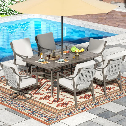 7 Piece Patio Dining Set With Table Umbrella Hole Chairs