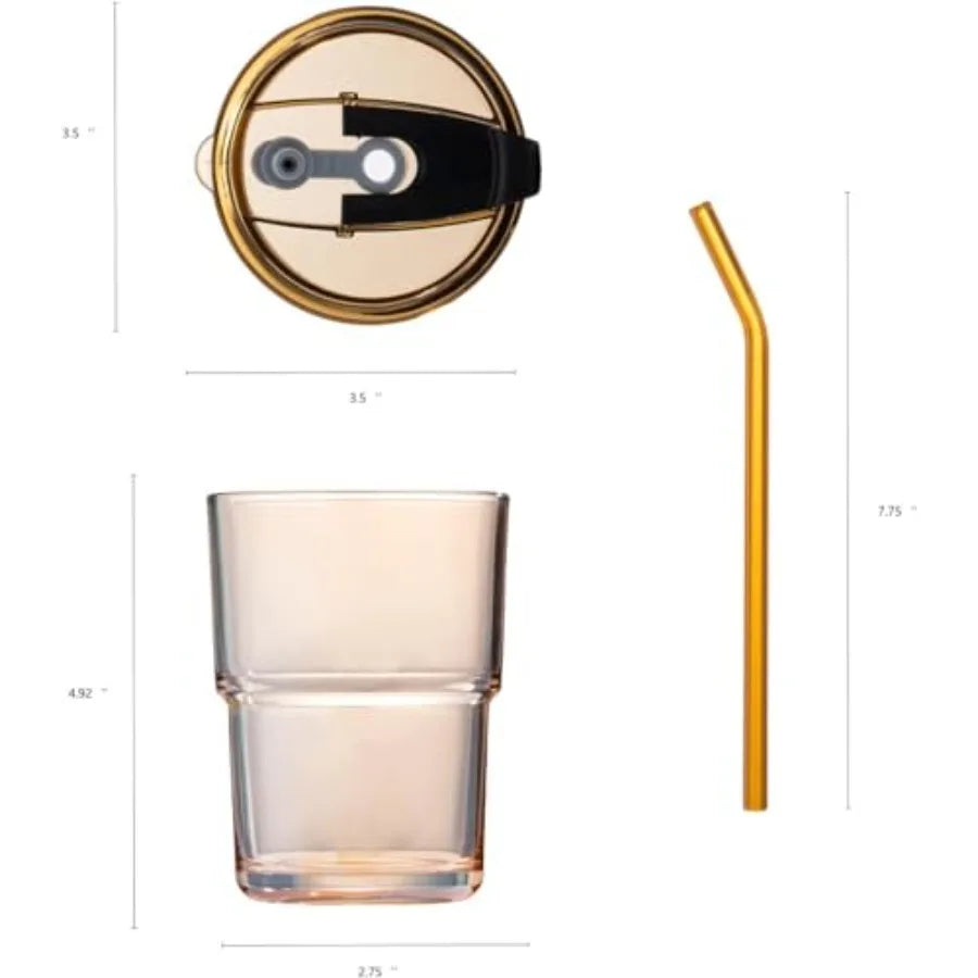 Glass Tumbler Bottle With Straw Dustproof Lid Double Wall Insulated