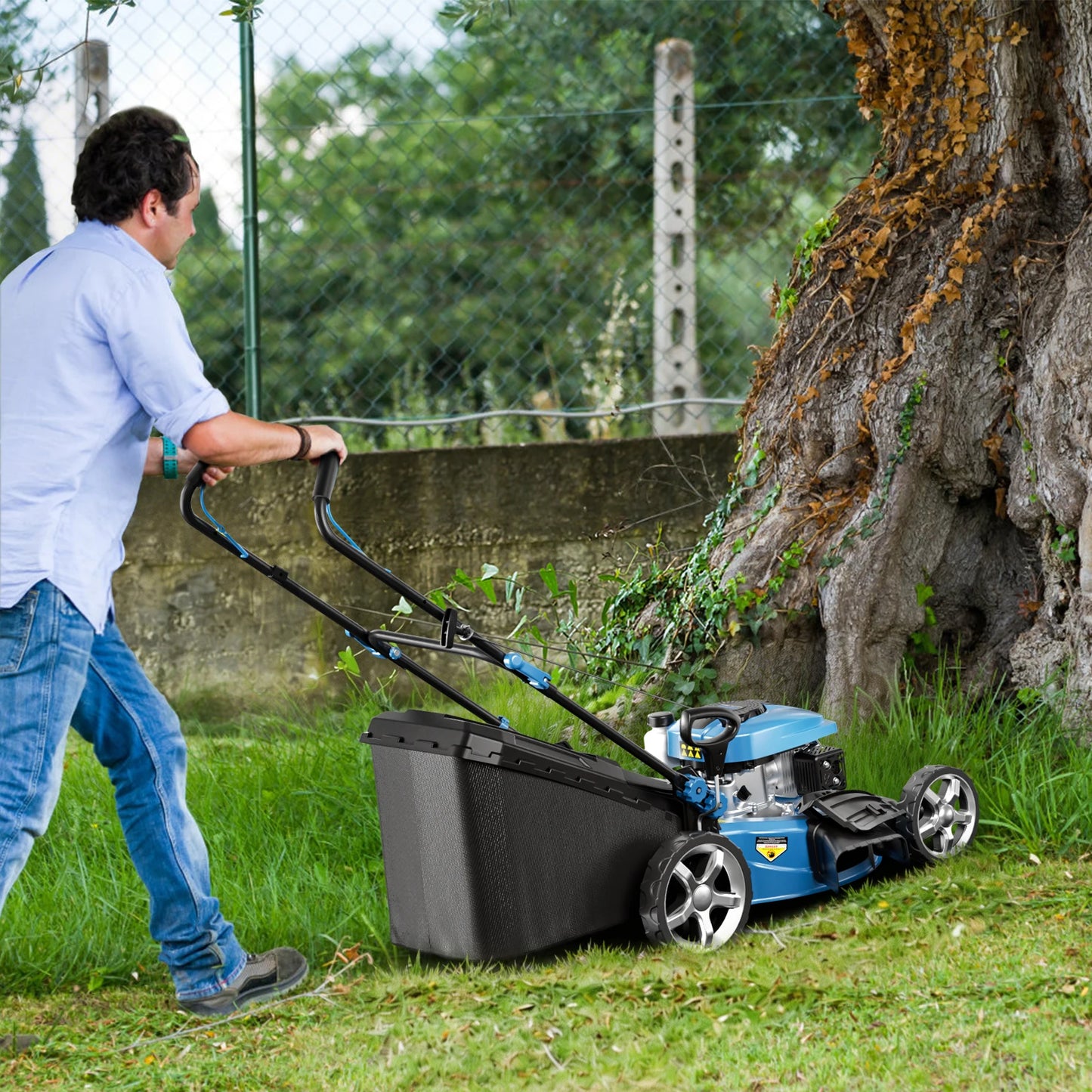 201cc 4-Stroke 2800RPM Self-Propelled Gas Lawn Mower, 21" Cutting Deck Gas Powered Hand Push Lawn mower, 7 Levels Adjustable Cutting Height, 3-in-1 Functions (Bagging, Mulching and Side Discharge) for Medium Large Yard