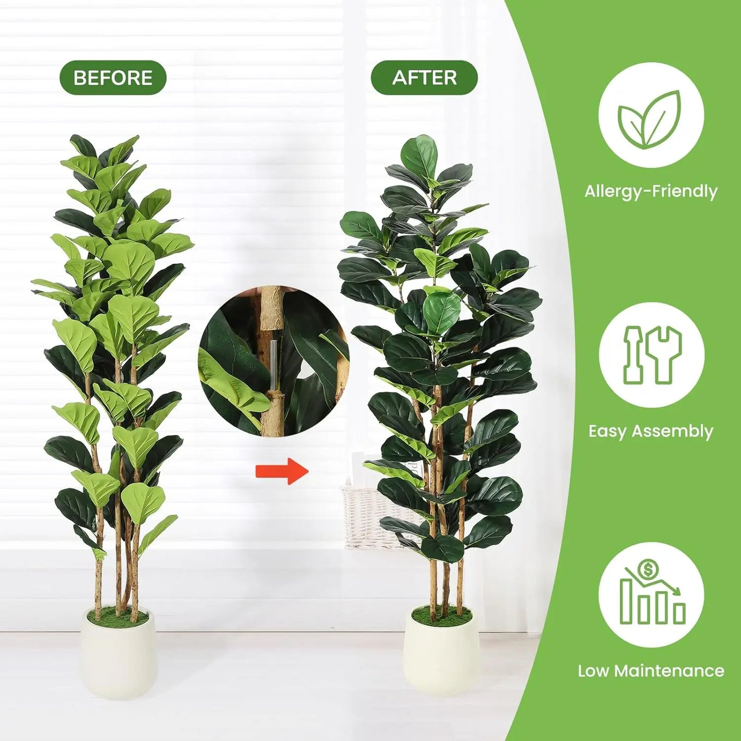 HiMISSCN Fiddle Leaf Fig Tree With Pot Artificial Indoor Plant