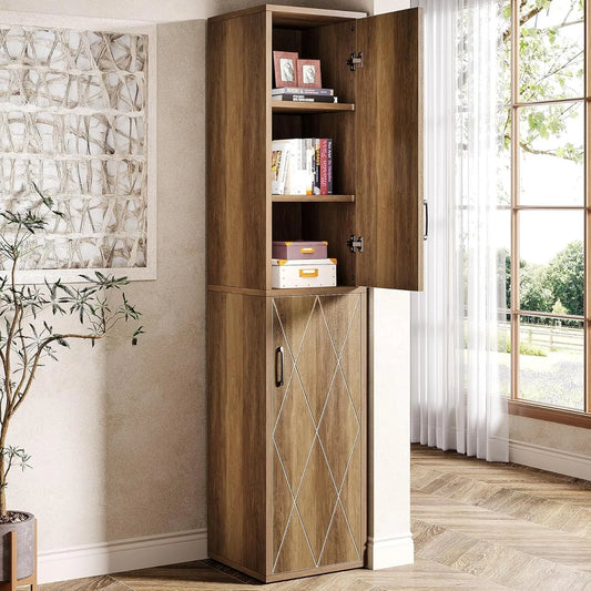 LITTLE TREE 75" Tall Narrow Storage Cabinet,Farmhouse Pantry Cabinet with Doors and 6 Shelves,for Kitchen, Bathroom, Laudry