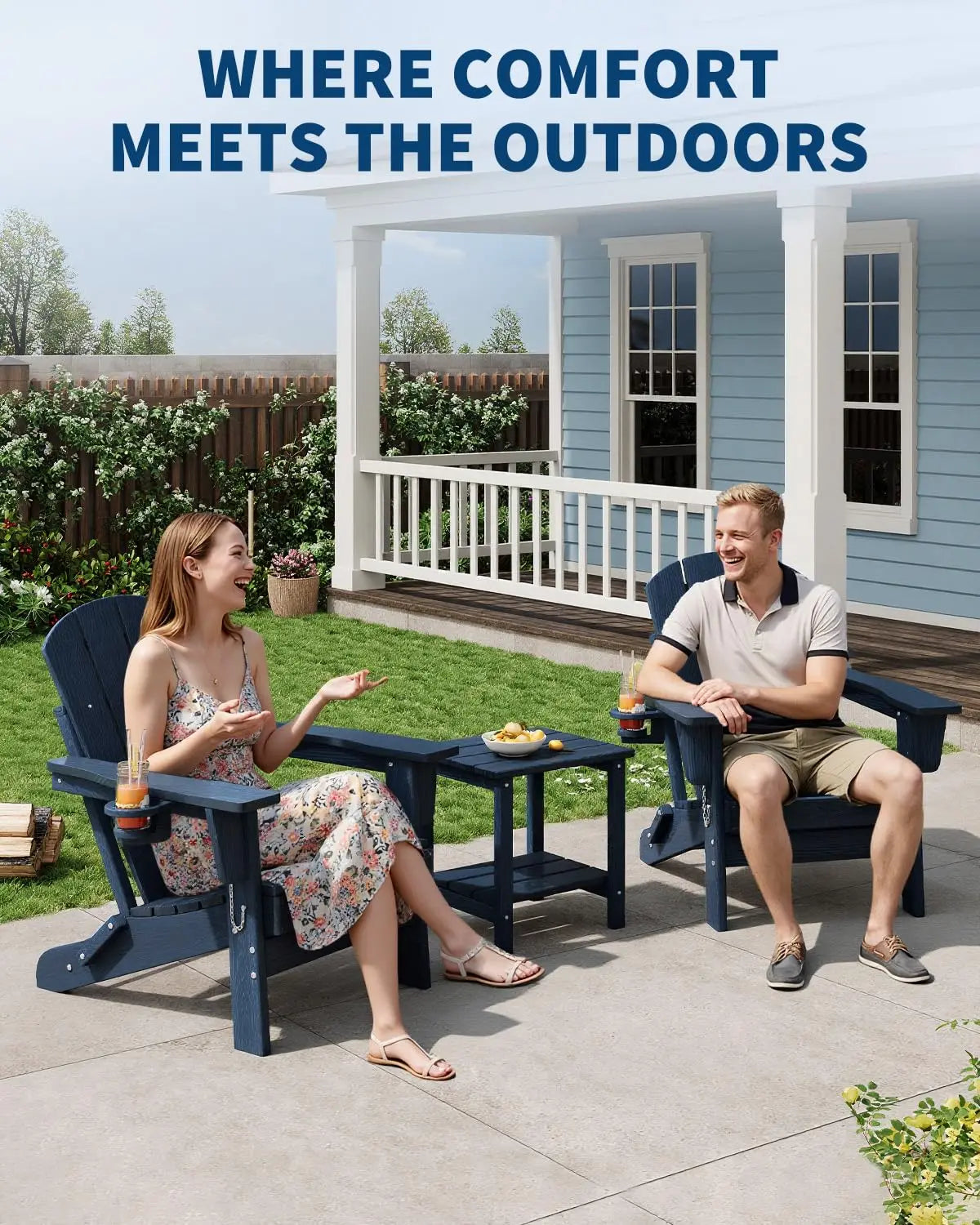 HiMISS Folding Adirondack Chair With Cup Holder HDPE