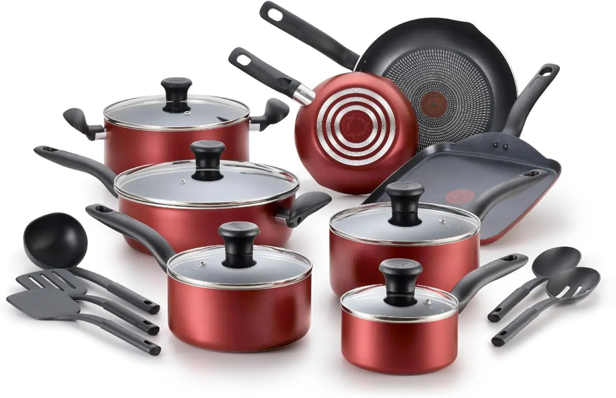Initiatives Nonstick Cookware Set 18 Piece, Oven Broiler Safe 350F, Kitchen Cooking Set w/Fry Pans