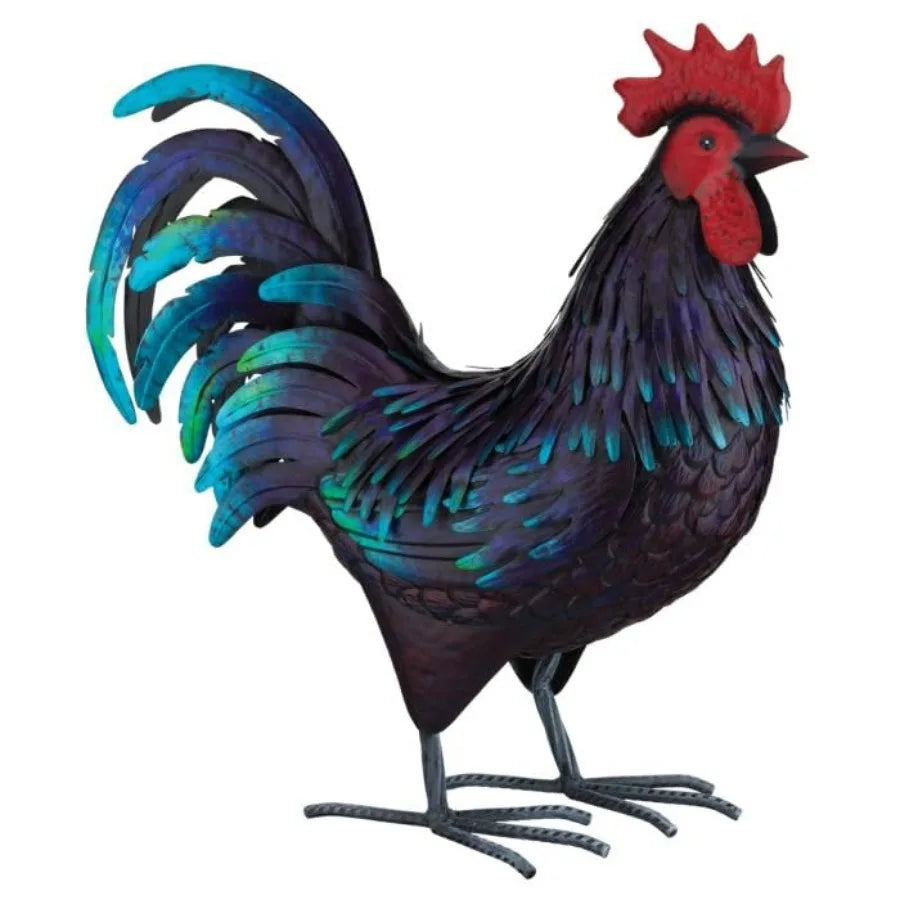 SHXI Handcrafted Metal Rooster Statue Weather-Resistant Garden Sculpture
