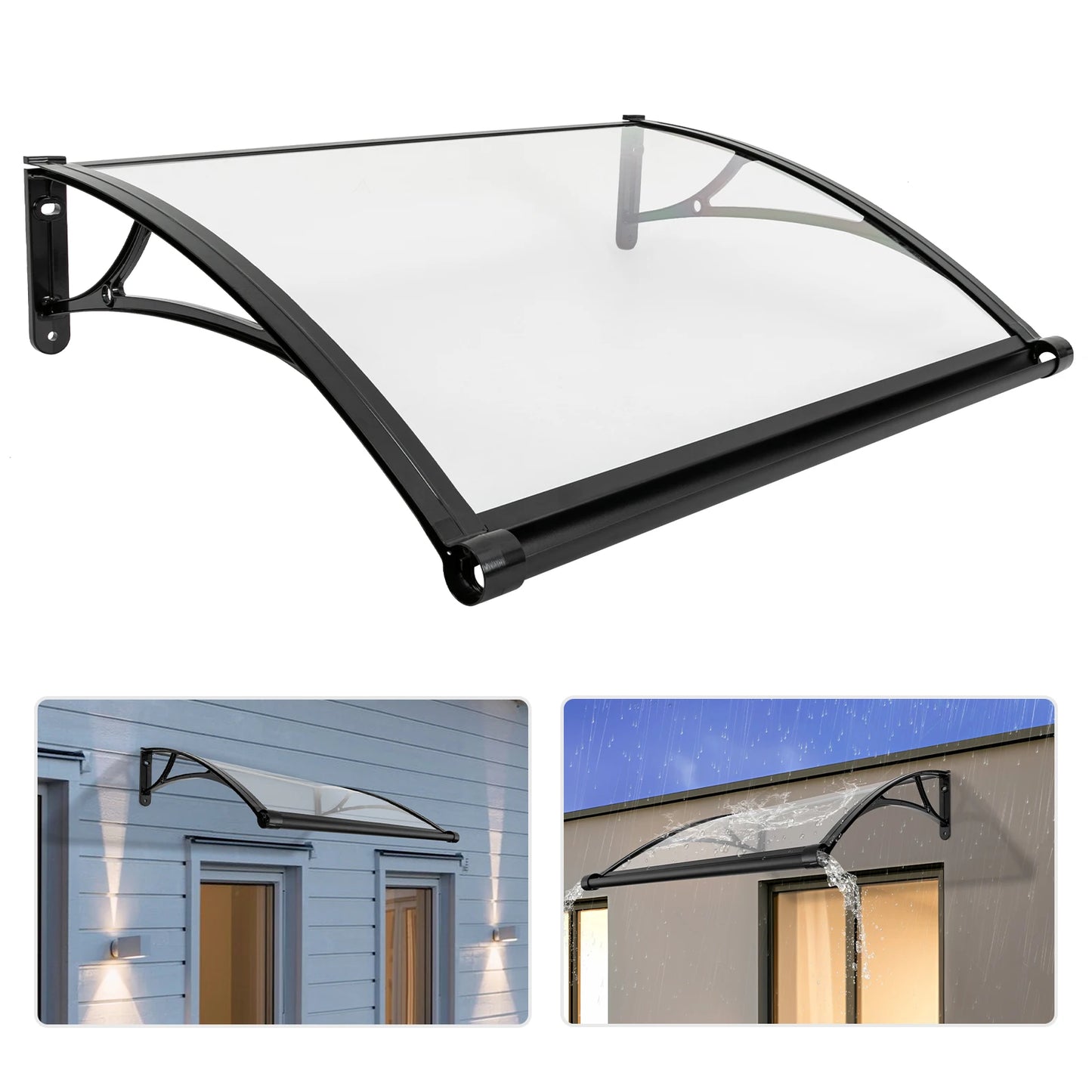 Overhang Awning Door Canopy Aluminum Alloy Rain Drainage UV Protection Rustproof Window Overhang Easy Install with Enlarged Gutter for Front Door Patio Garden