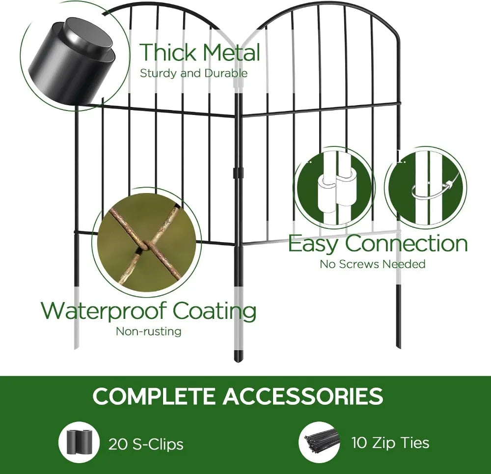 10ft x 24in No Dig Garden Fence, 10 Pcs Rustproof Metal Panels, Black Decorative Border for Flower Bed, Patio, Dogs