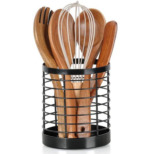 Utensil Holder for Kitchen Counter, Stainless Steel Utensil Crock for Cooking Tools, Spatula, Silverware Forks, Knives, Spoons Countertop Organizer