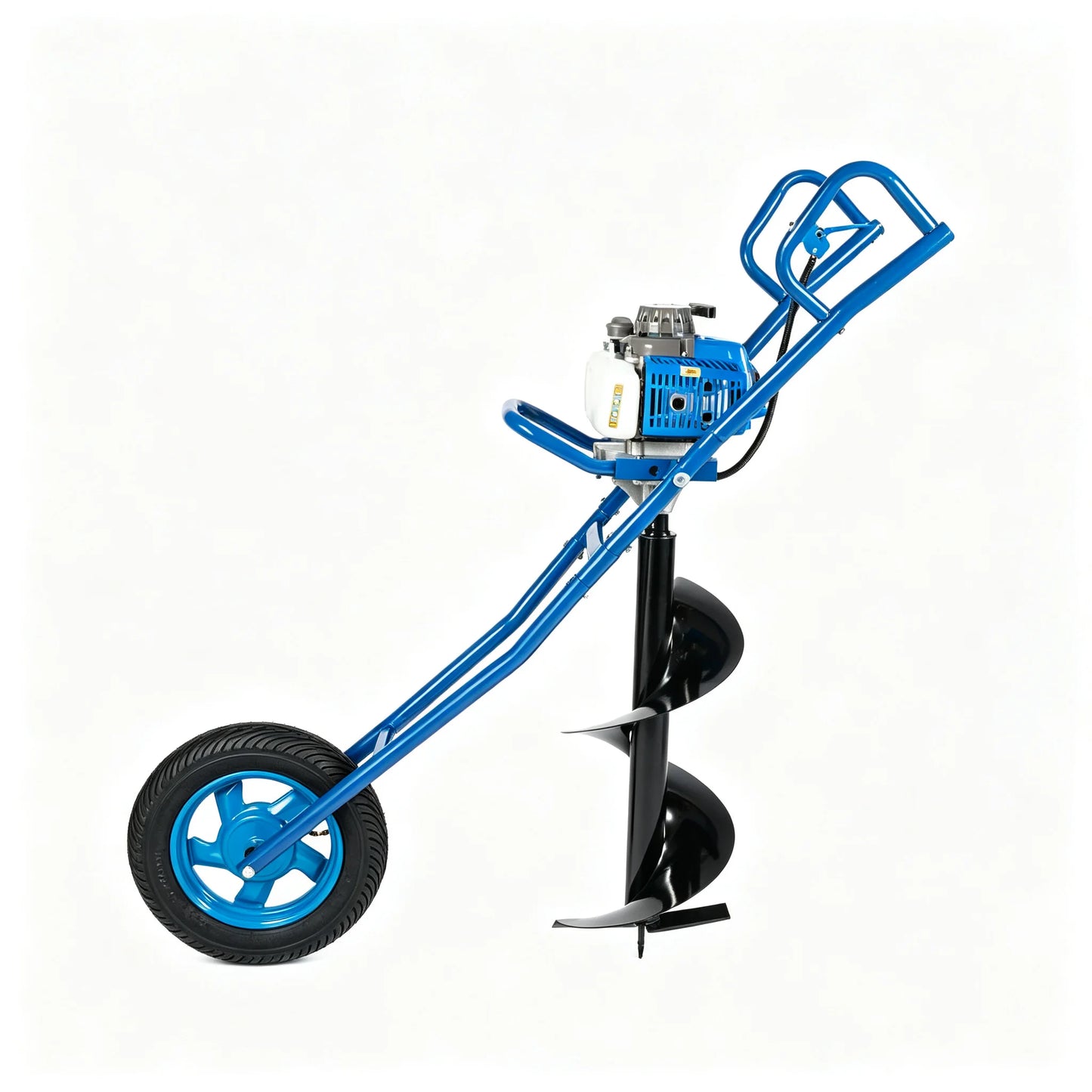 63CC 2.2kW Gas Powered Earth Auger 8800RPM with Single Wheel Cart Post Hole Digger with 11.81" Drill Bit for Farm Garden Orchard Construction Planting Fence Digging