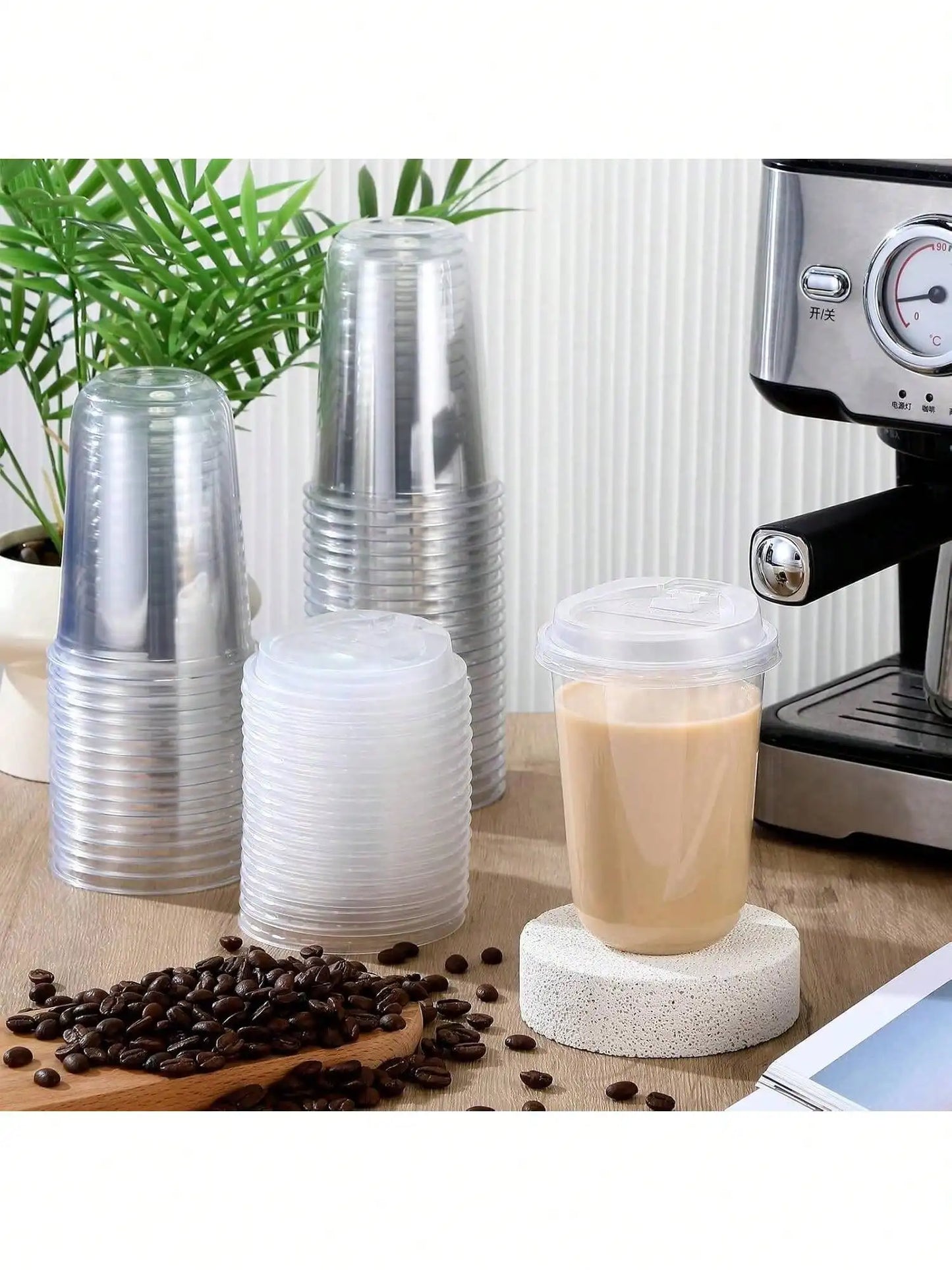 Clear PET Iced Coffee Cups With Strawless Sip Lids