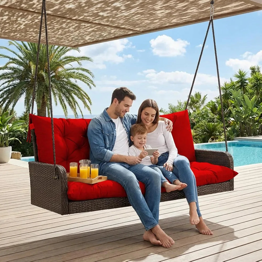 Thick 4" Waterproof Porch Swing Cushion Replacement, 2-3 Seat Outdoor Swing Seat Cushion with Backrest & Ties for Patio Garden
