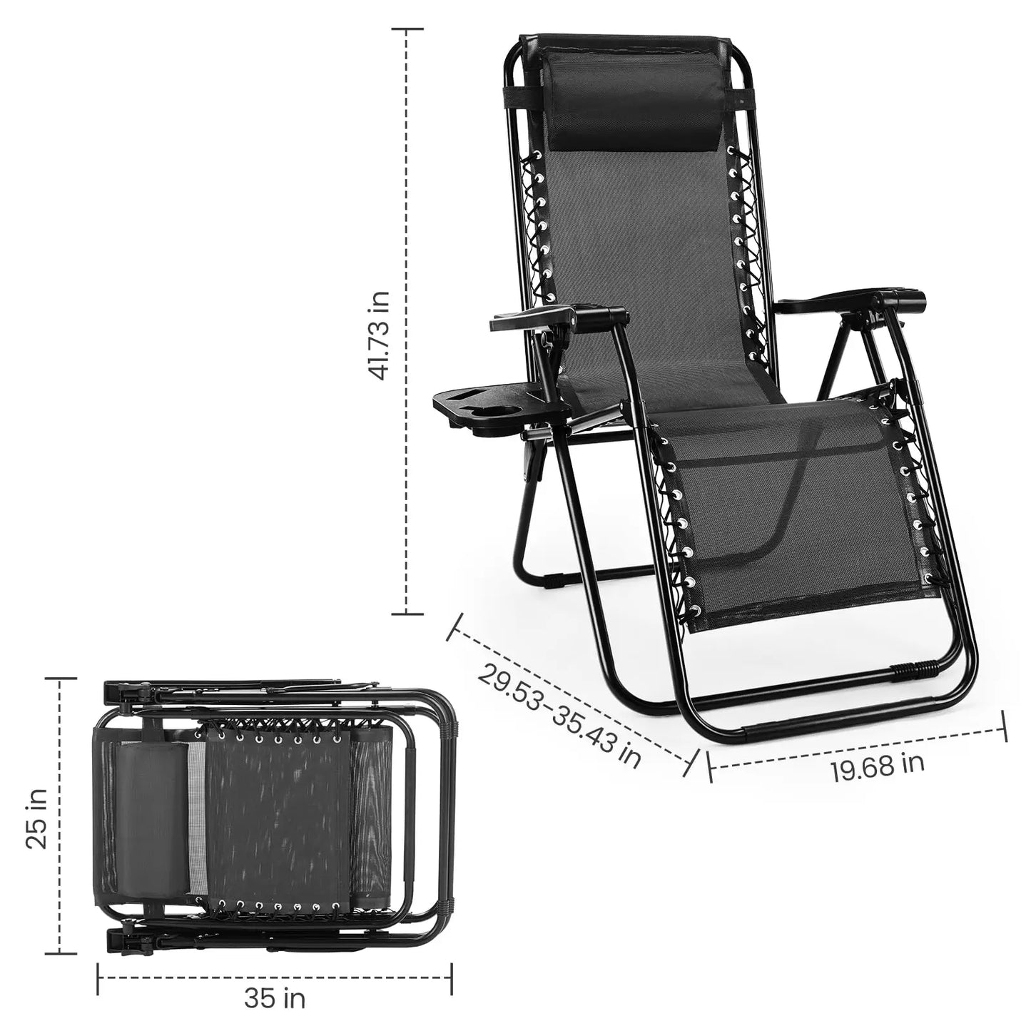JHK Zero Gravity Double Portable Recliners with Cup Holders
