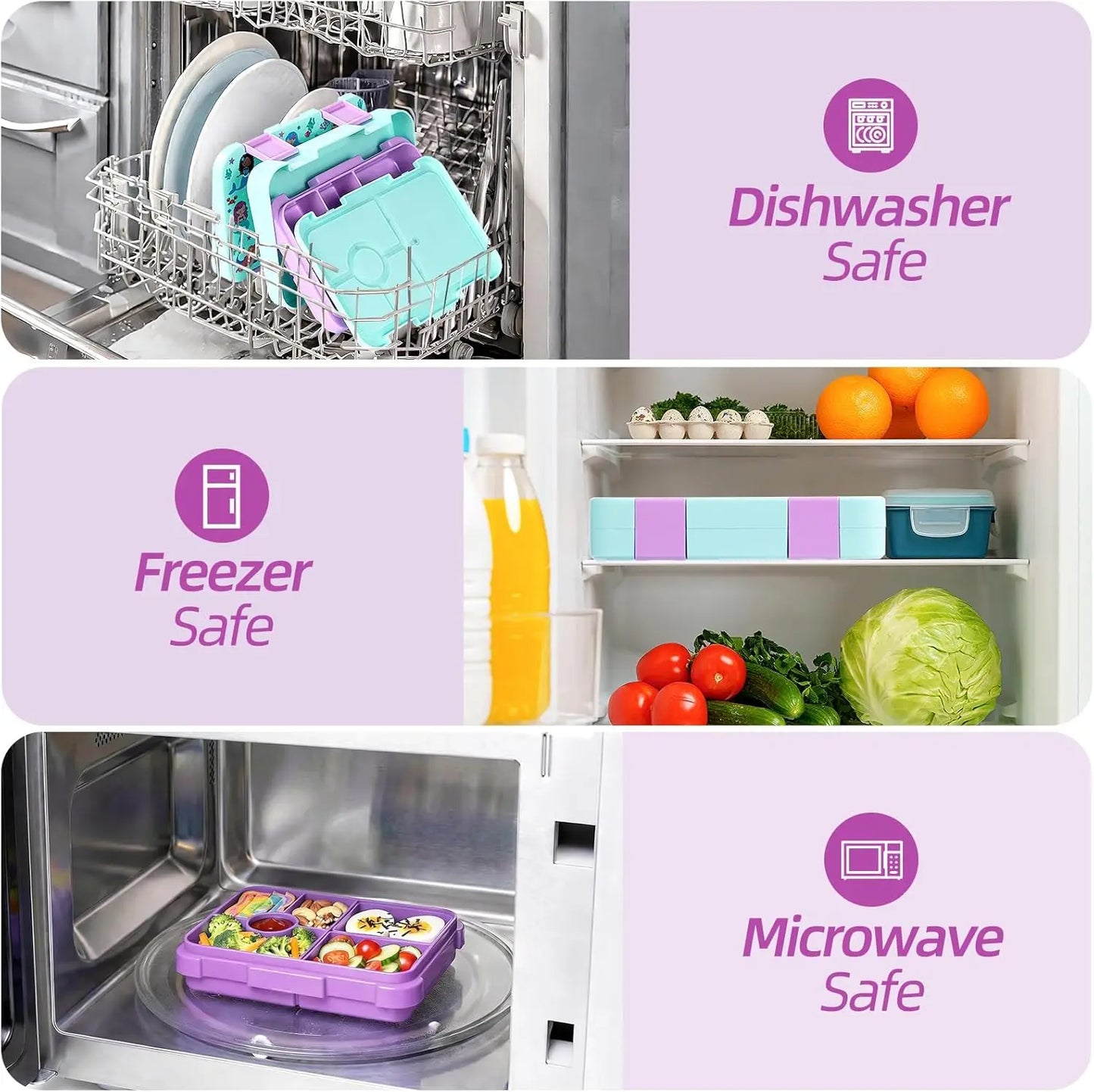 6-Compartment Bento Lunch Box for Kids, BPA Free, Dishwasher Safe, Ideal Portion Sizes, Ages 3+