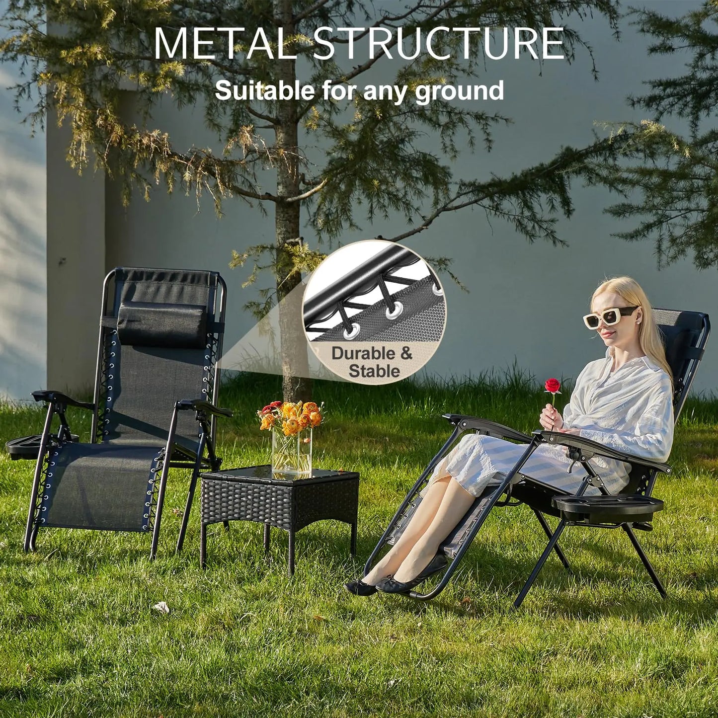 JHK Zero Gravity Double Portable Recliners with Cup Holders