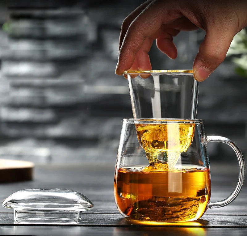 Crystal Glass Chinese Style Tea Mug With Lid And Filter