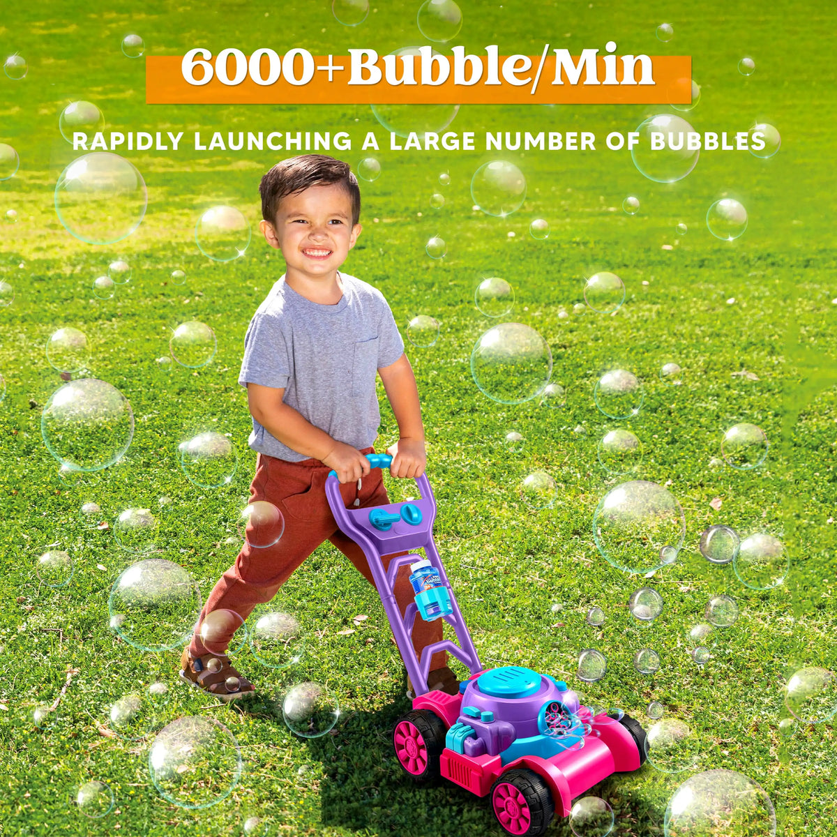 JOYFY Bubble Machine Bubble Lawn Mower Summer Outdoor Toys Pink Bubble Blower for Kids 3-6 Birthday Gifts