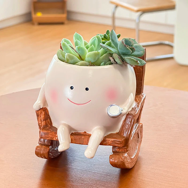 Cute Chair Swing Flower Pot With Smiling Devil Face